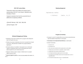 Supplementary reading  University of Toronto  S. McConnell  Chapter  26, 25  Copying for purposes