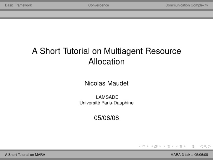 a short tutorial on multiagent resource allocation