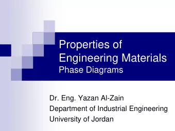 Properties of  Engineering Materials  Phase Diagrams  Dr. Eng. Yazan Al-Zain  Department of