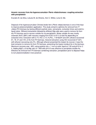 Arsenic recovery from As-hyperaccumulator Pteris vittata biomass: coupling extraction  with
