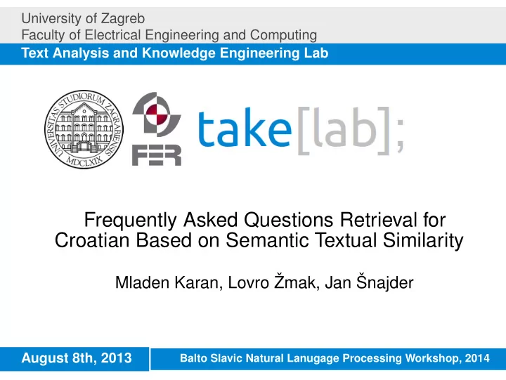 frequently asked questions retrieval for croatian based