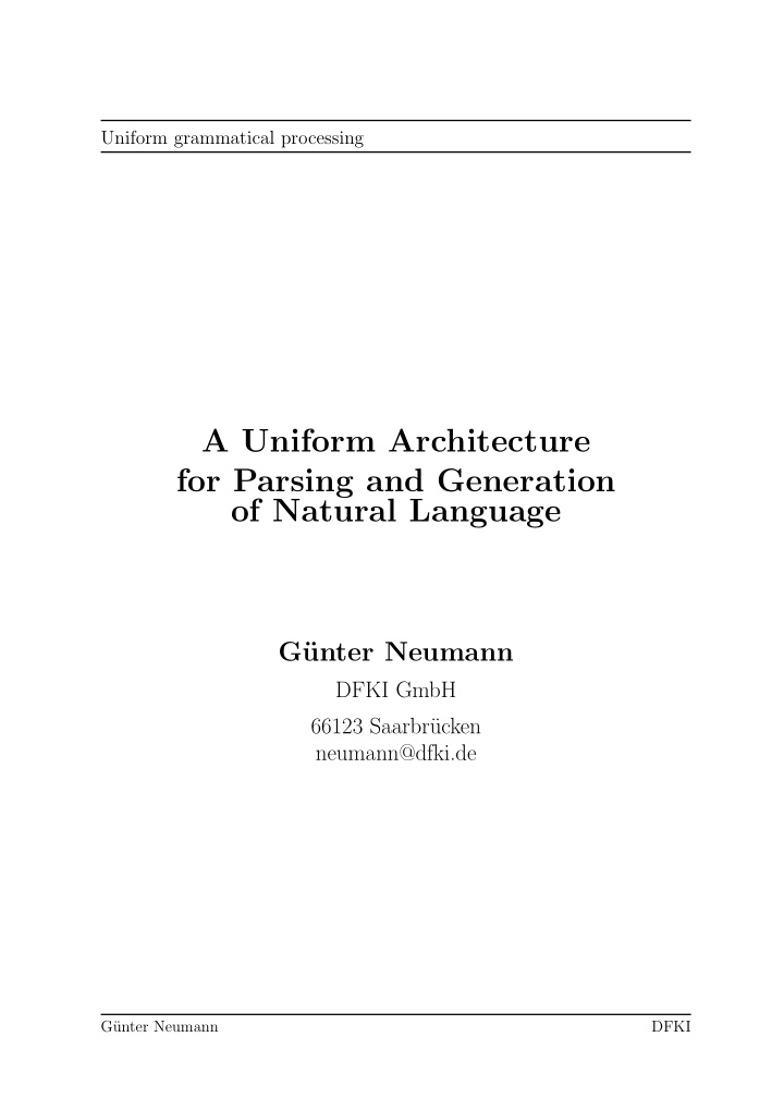 a uniform architecture for parsing and generation of