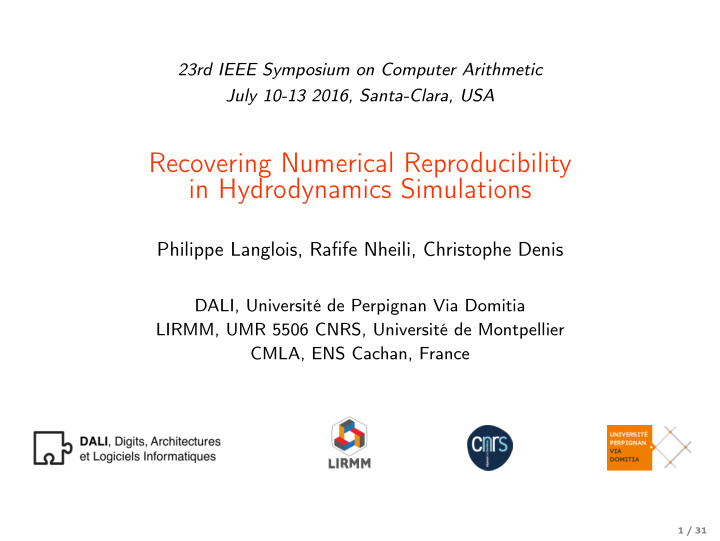 recovering numerical reproducibility in hydrodynamics