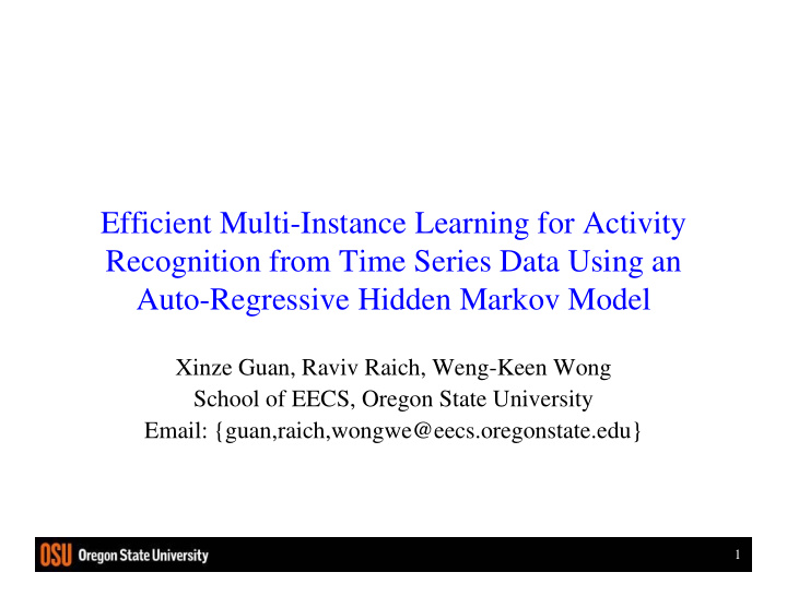 efficient multi instance learning for activity