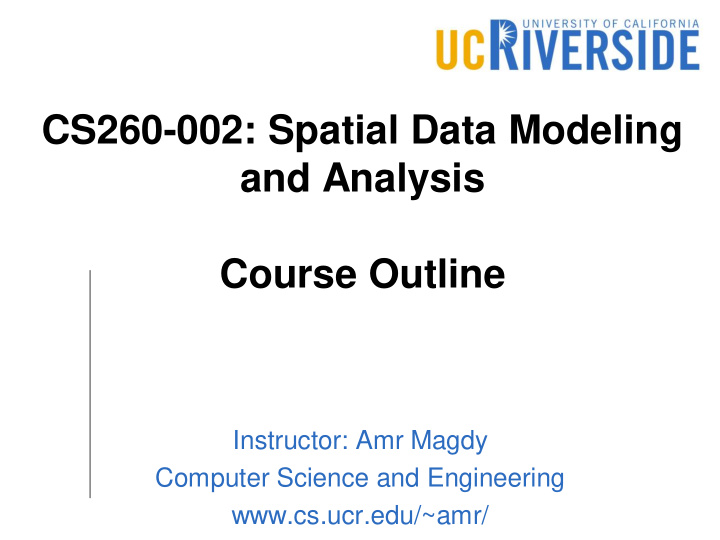 cs260 002 spatial data modeling and analysis course