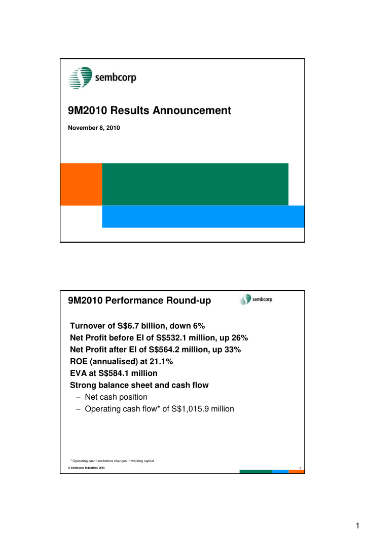 9m2010 results announcement
