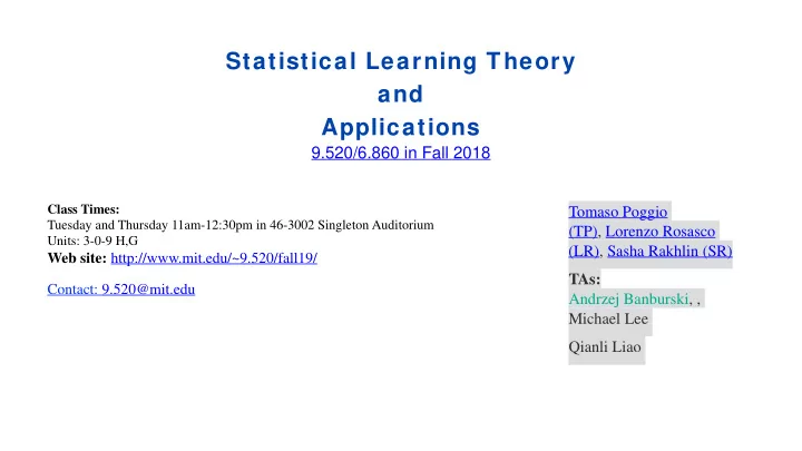 statistical learning theory and applications