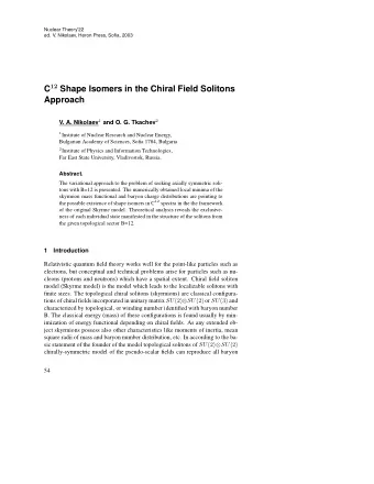 C 12 Shape Isomers in the Chiral Field Solitons  Approach V. A. Nikolaev 1 and O. G. Tkachev 2 1
