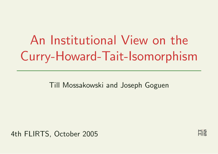 an institutional view on the curry howard tait isomorphism