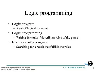 Logic programming   Logic program   A set of logical formulas   Logic programming