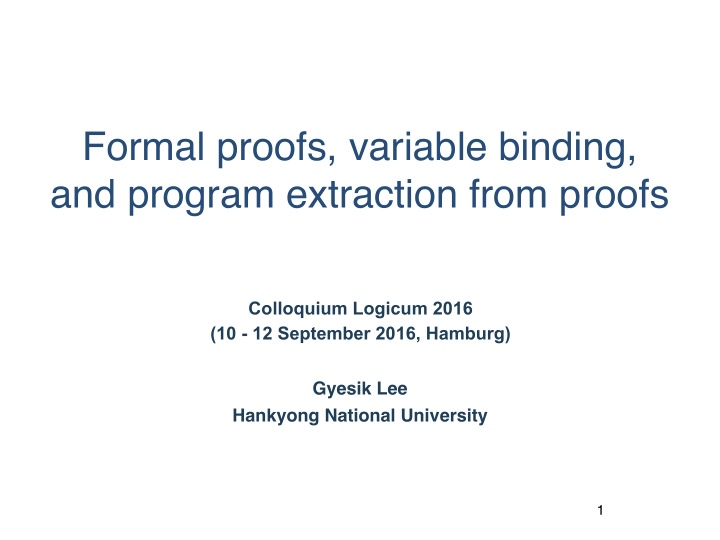 formal proofs variable binding and program extraction