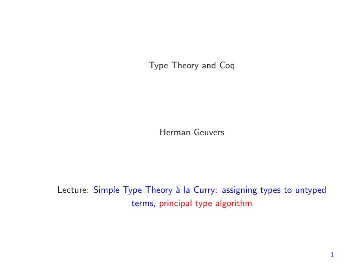 type theory and coq herman geuvers lecture simple type