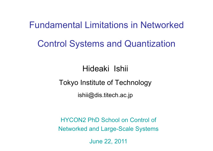 fundamental limitations in networked control systems and
