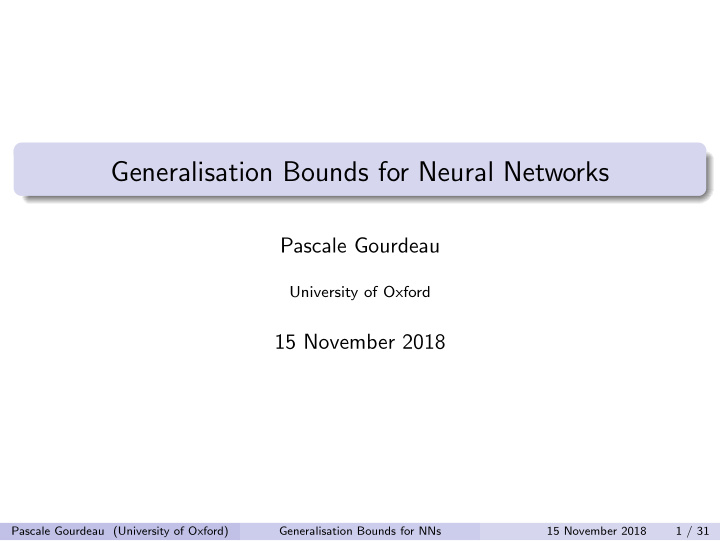 generalisation bounds for neural networks