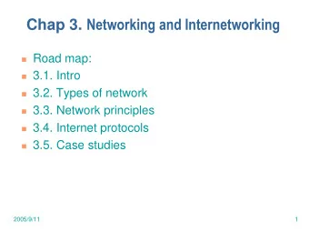 Chap 3. Networking and Internetworking  Road map:  3.1. Intro  3.2. Types of network