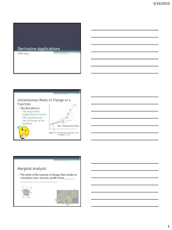 Derivative Applications  MAC 2233  Instantaneous Rates of Change of a  Function  The derivative
