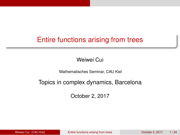 entire functions arising from trees