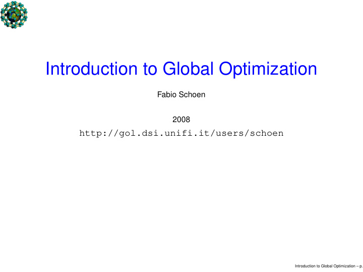 introduction to global optimization