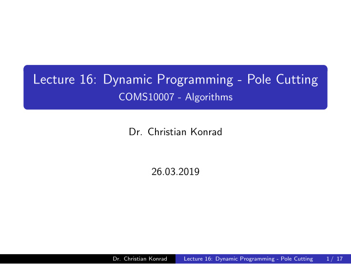 lecture 16 dynamic programming pole cutting