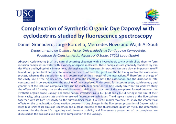 complexation of synthetic organic dye dapoxyl with