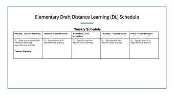 Ele  lementary Draft Dis  istance Learnin  ing (DL) Schedule  le  Weekly Schedule  Monday - Teacher