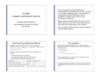 CS 4803  to find some building blocks - hard problems  (assumptions about hardness of some