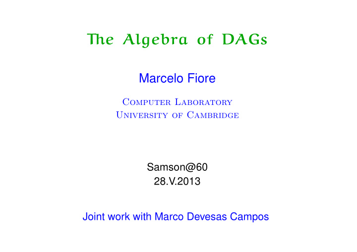 the algebra of dags