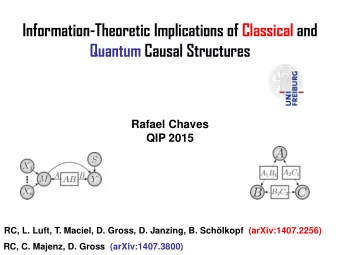 Information-Theoretic Implications of Classical and  Quantum Causal Structures  Rafael Chaves  QIP