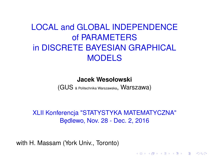 local and global independence of parameters in discrete