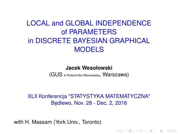 local and global independence of parameters in discrete