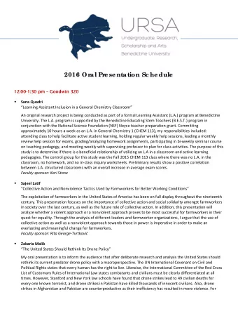 2016 Or  al Pr  e se ntation Sc he dule  12:00-1:30 pm  Goodwin 320  Sana Quadri  Learning