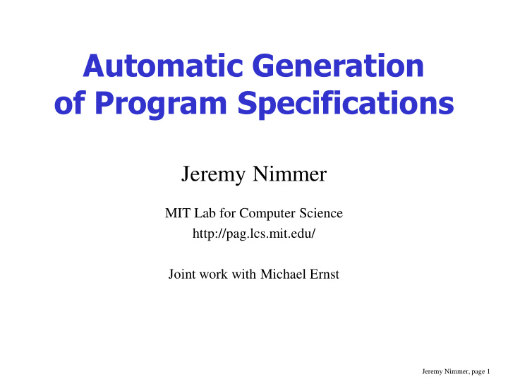 automatic generation of program specifications