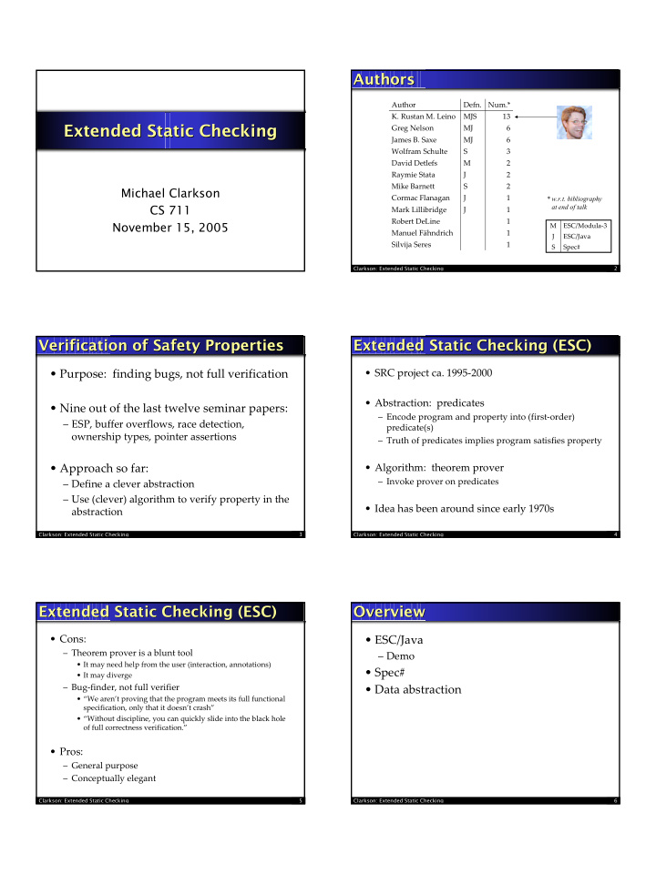 extended static checking extended static checking