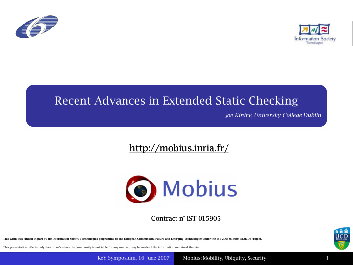 the mobius program verification environment recent