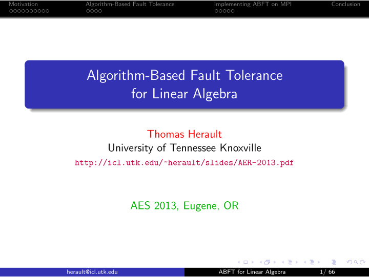 algorithm based fault tolerance for linear algebra
