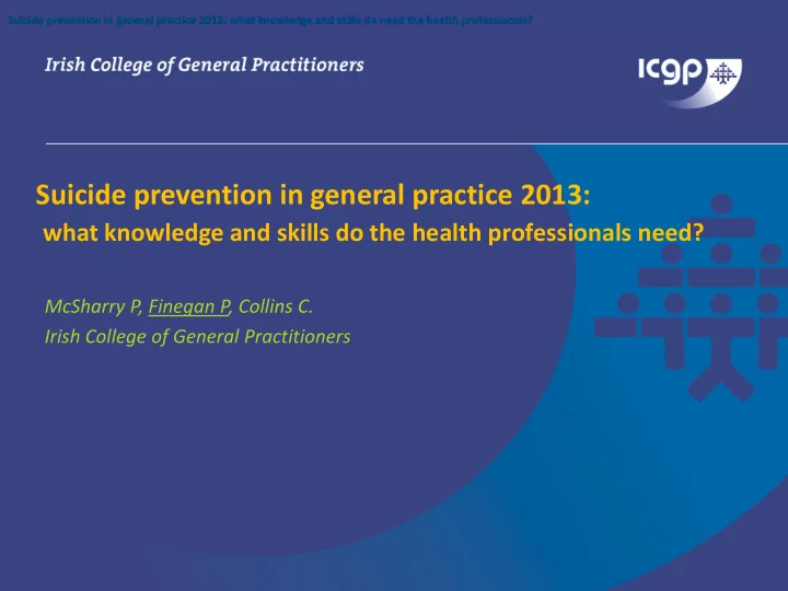 suicide prevention in general practice 2013