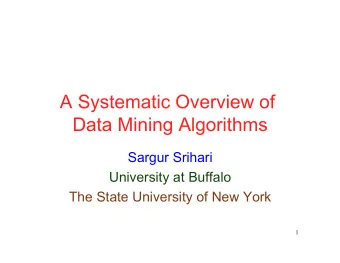 A Systematic Overview of  Data Mining Algorithms  Sargur Srihari  University at Buffalo  The State