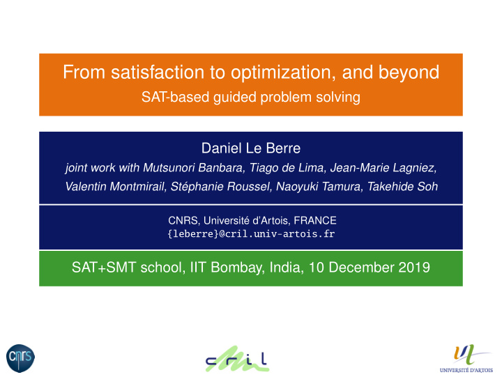 from satisfaction to optimization and beyond