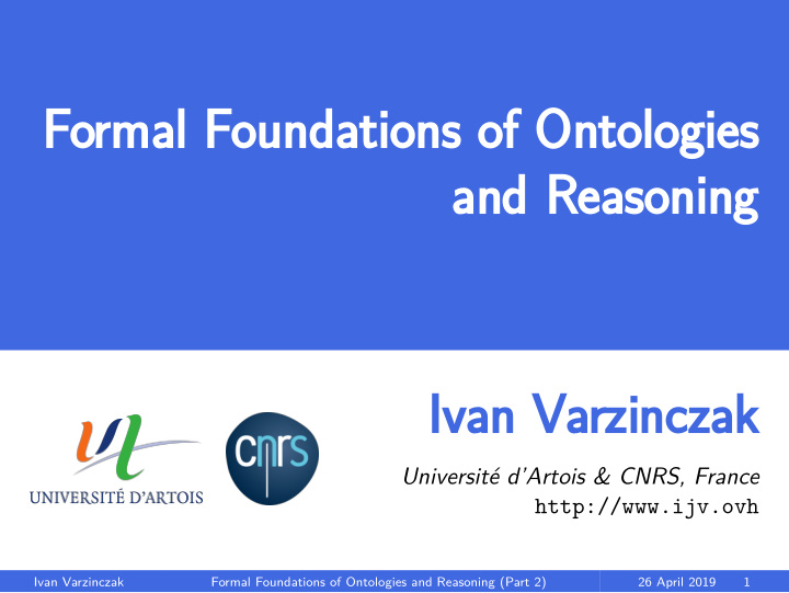 formal rmal foundations oundations of of ontologies