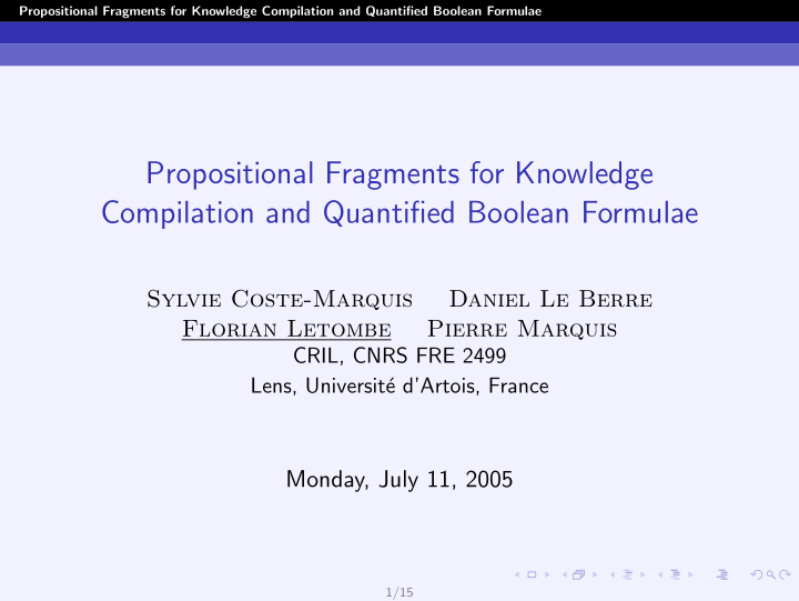 propositional fragments for knowledge compilation and