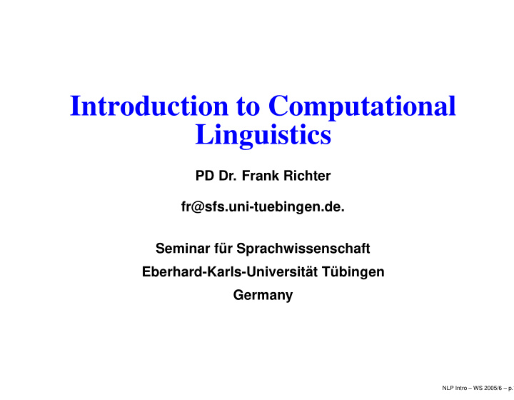 introduction to computational linguistics