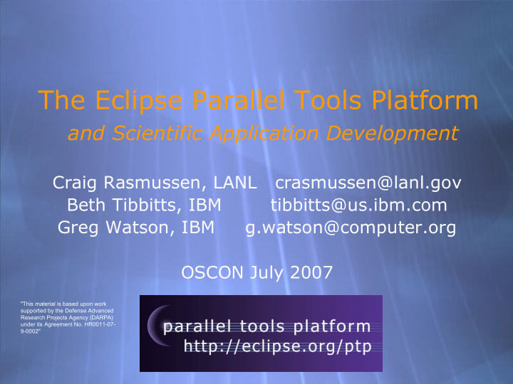 the eclipse parallel tools platform and scientific