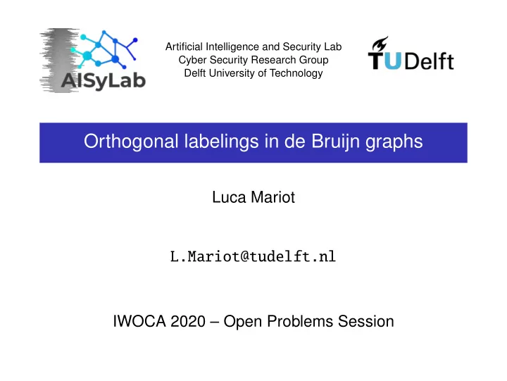 orthogonal labelings in de bruijn graphs
