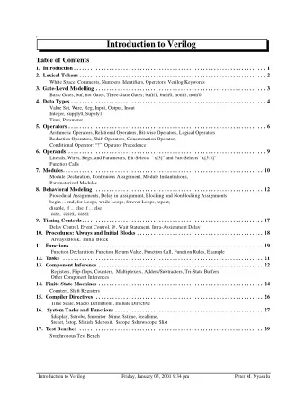 Introduction to Verilog  Table of Contents  1.  Introduction . . . . . . . . . . . . . . . . . . .
