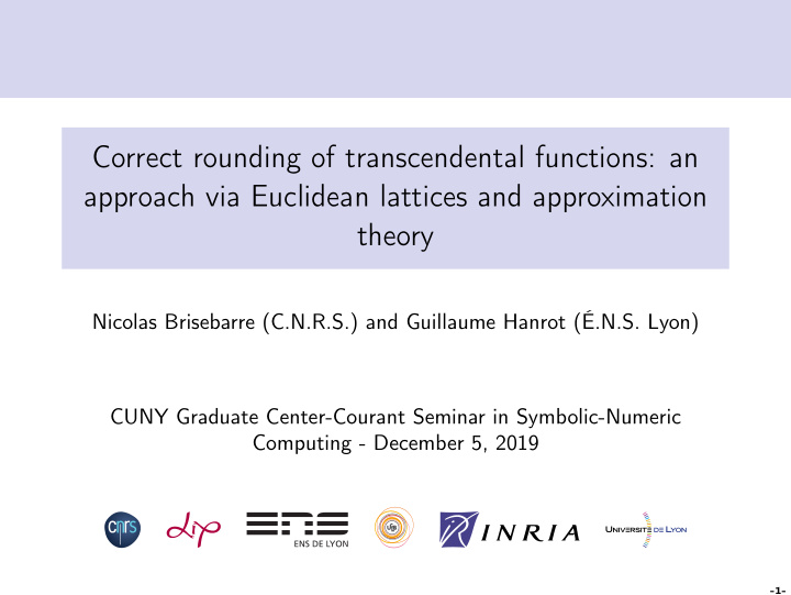 correct rounding of transcendental functions an approach