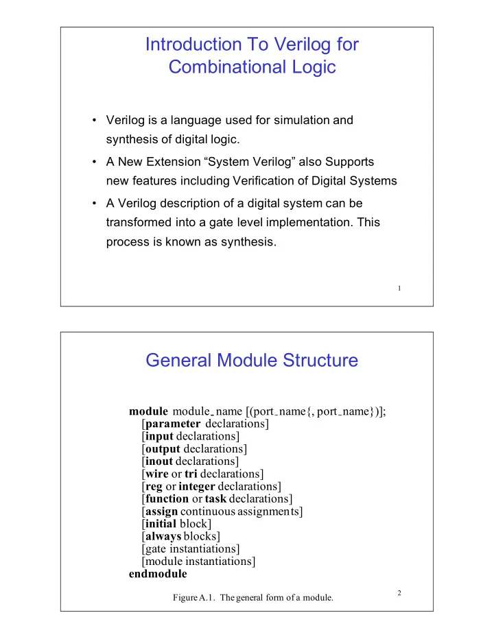 introduction to verilog for combinational logic