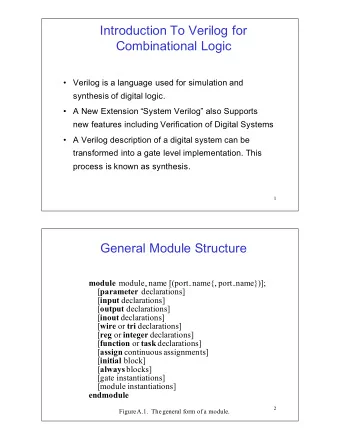 Introduction*To*Verilog*for*  Combinational*Logic