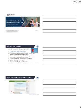 7/31/2018  IDEA PART B &amp; Preschool Application Instructions 101  Anthony Mukuna, CPA  Special