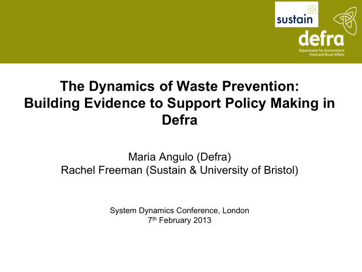the dynamics of waste prevention building evidence to