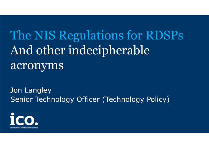 the nis regulations for rdsps and other indecipherable
